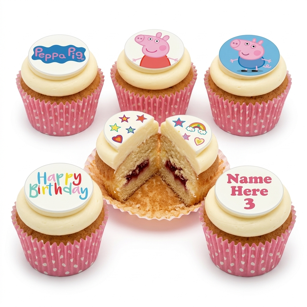 Peppa Pig Birthday Cupcakes with Custom Toppers