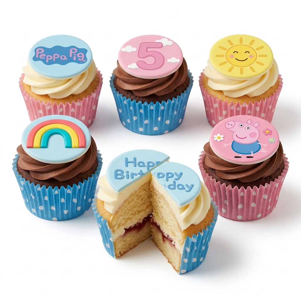 Peppa Pig Birthday Cupcakes with Custom Age Toppers