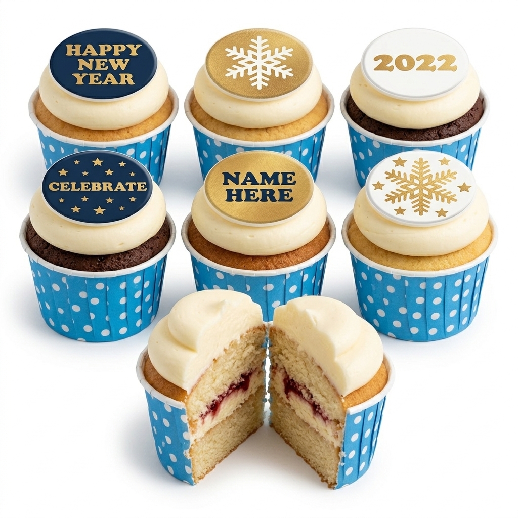 New Year Celebration Cupcakes with Personalised Toppers