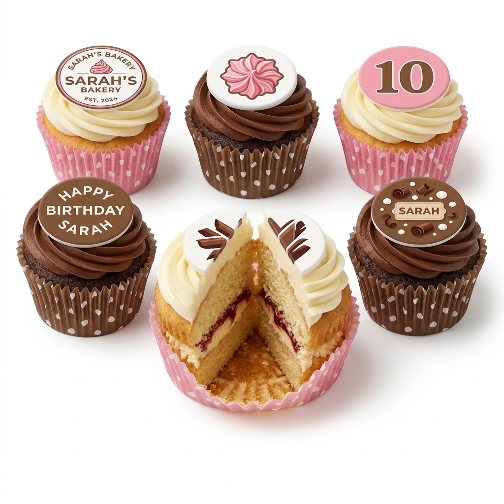 Personalised Birthday Cupcakes with Custom Age & Name Toppers