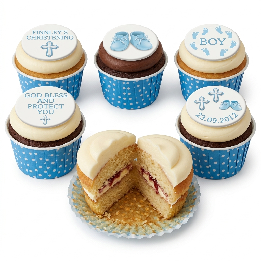 Christening Cupcakes for Boys with Personalised Toppers