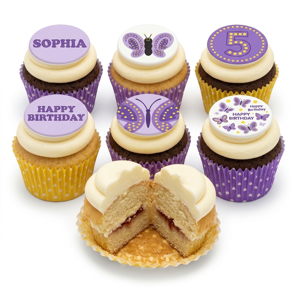 Butterfly Birthday Cupcakes with Custom Age & Name