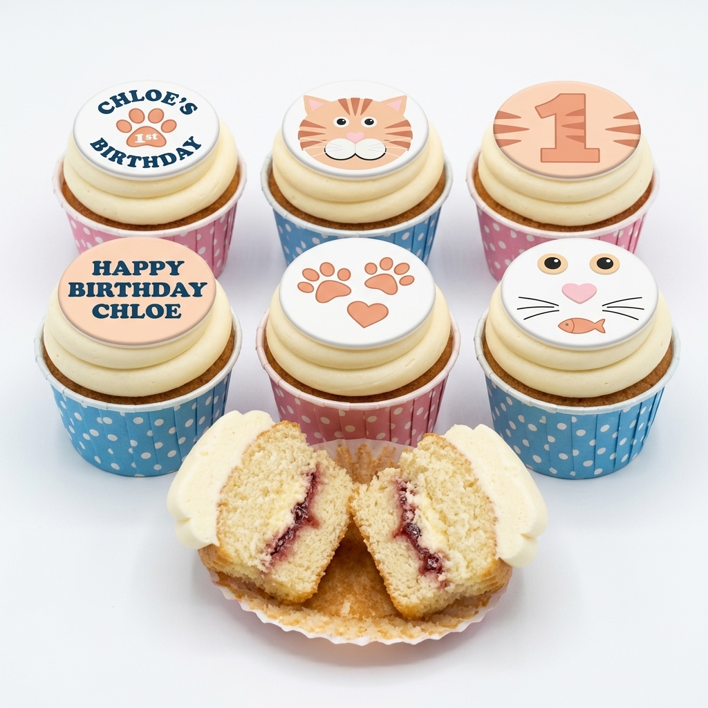 Kitten Theme Birthday Cupcakes with Custom Age