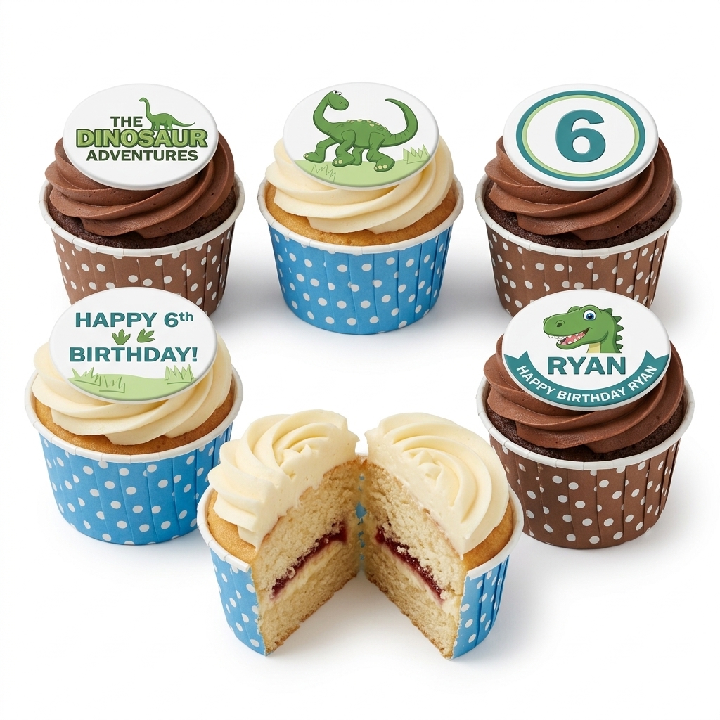 Dinosaur Birthday Cupcakes with Custom Age Topper