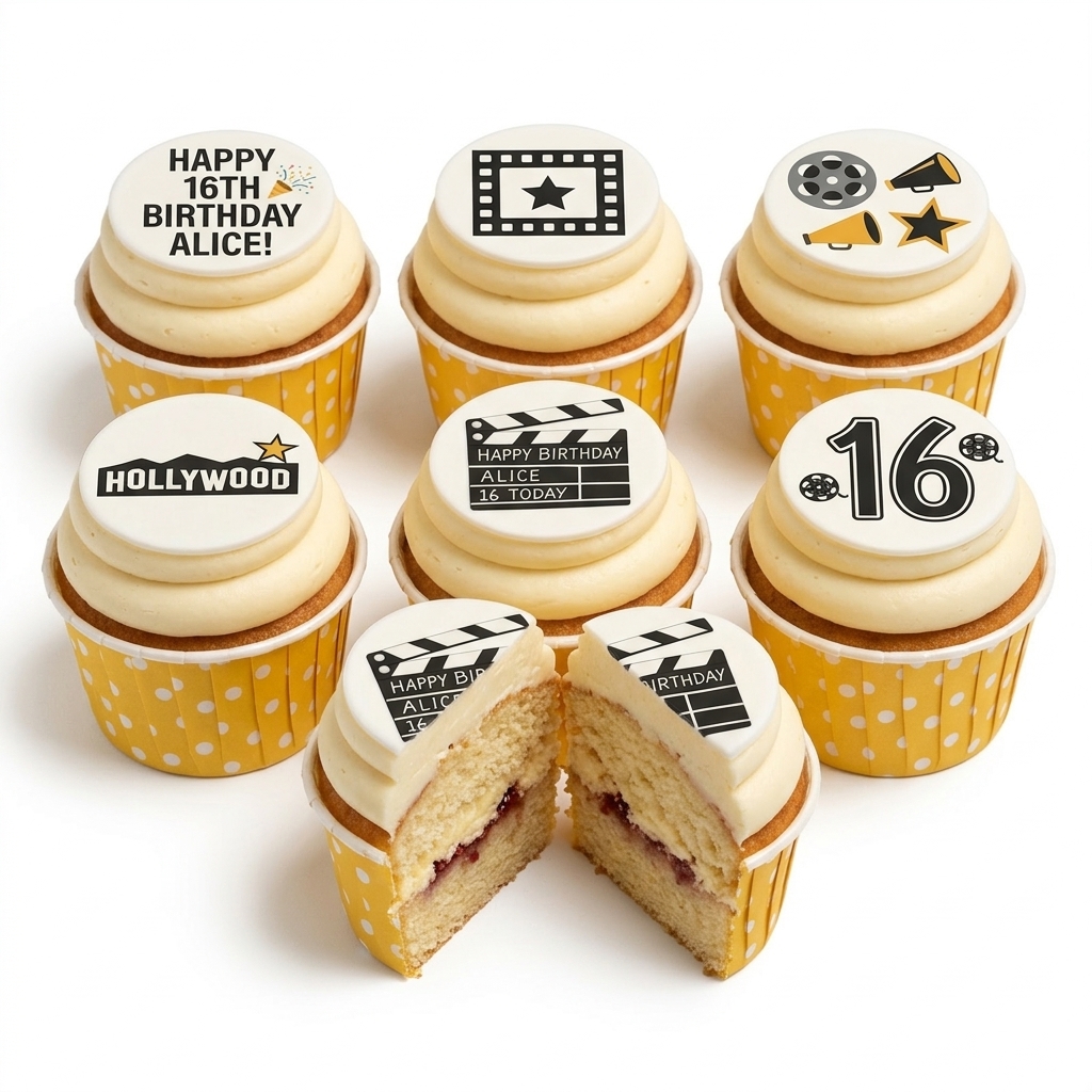 Hollywood Theme Birthday Cupcakes with Custom Age