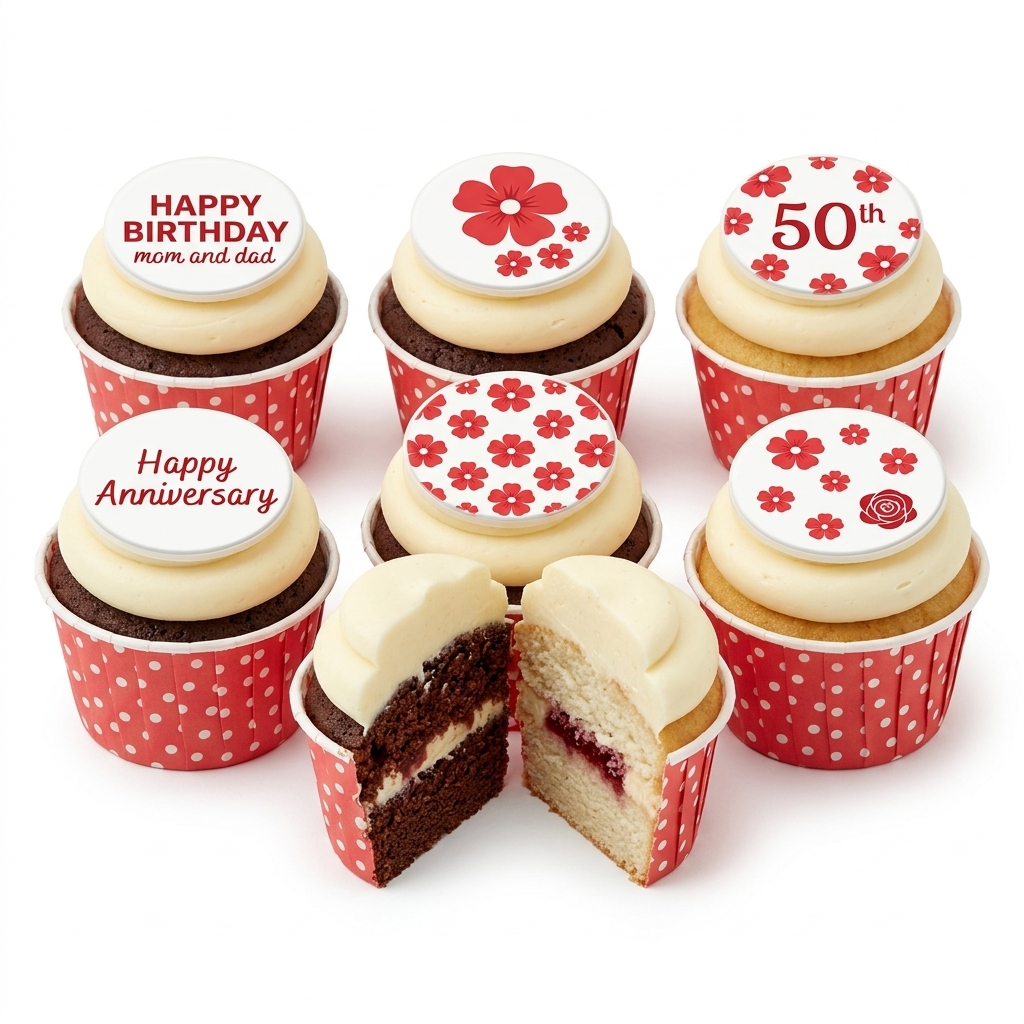 Floral Birthday Cupcakes with Custom Toppers