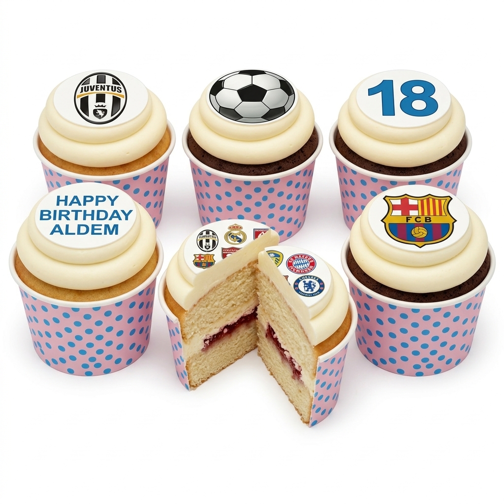 Football Club Birthday Cupcakes with Custom Age Topper