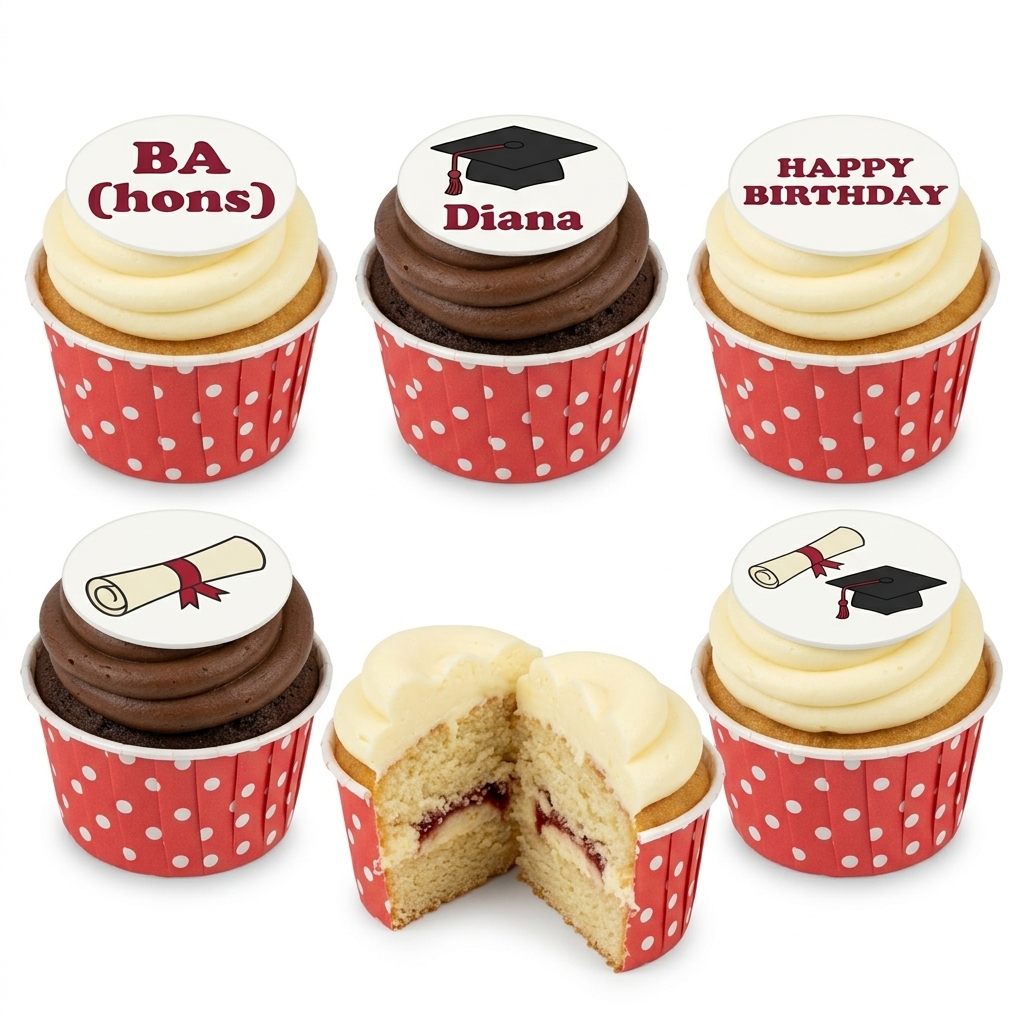 Graduation Celebration Cupcakes with Personalised Toppers