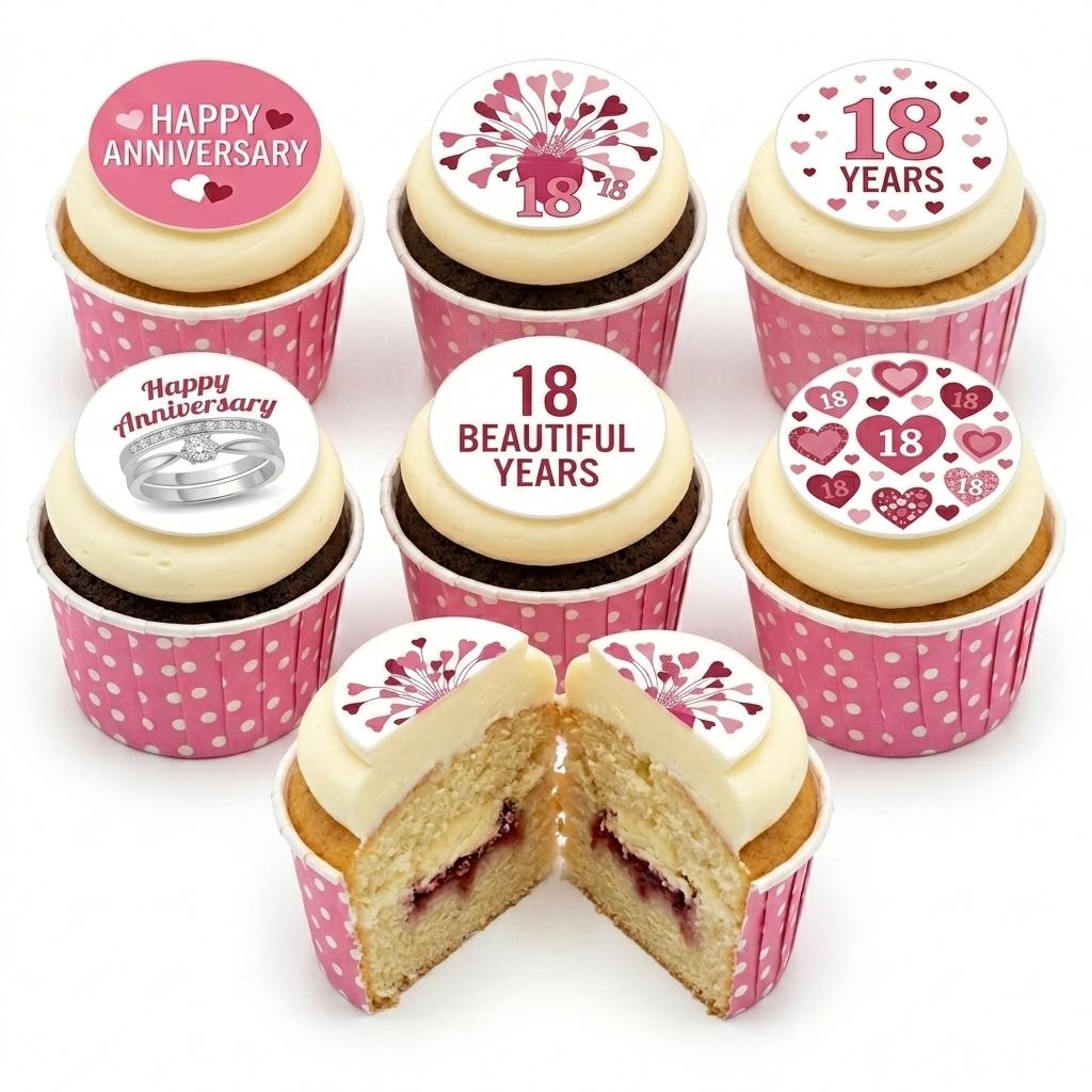 Pink Hearts Birthday Cupcakes with Custom Age Topper