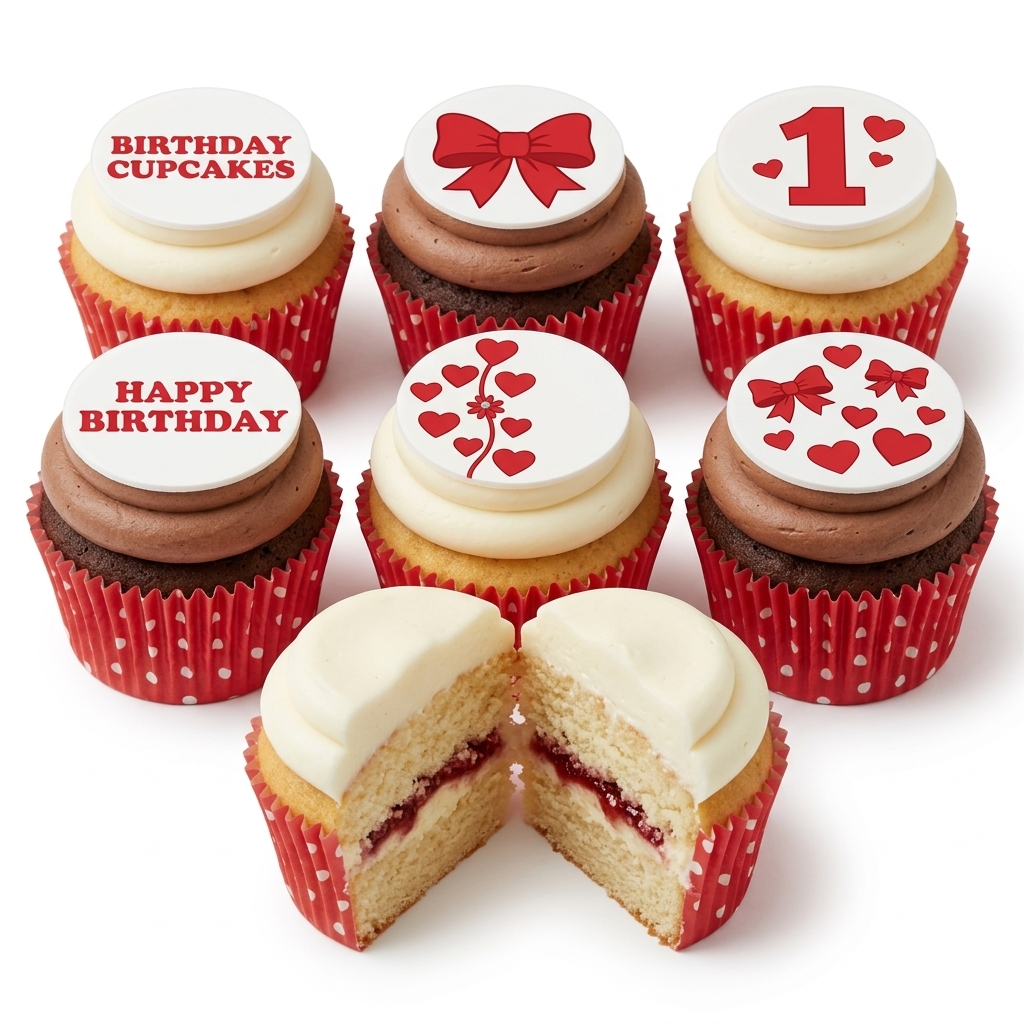 Birthday Cupcakes with Hearts & Bows