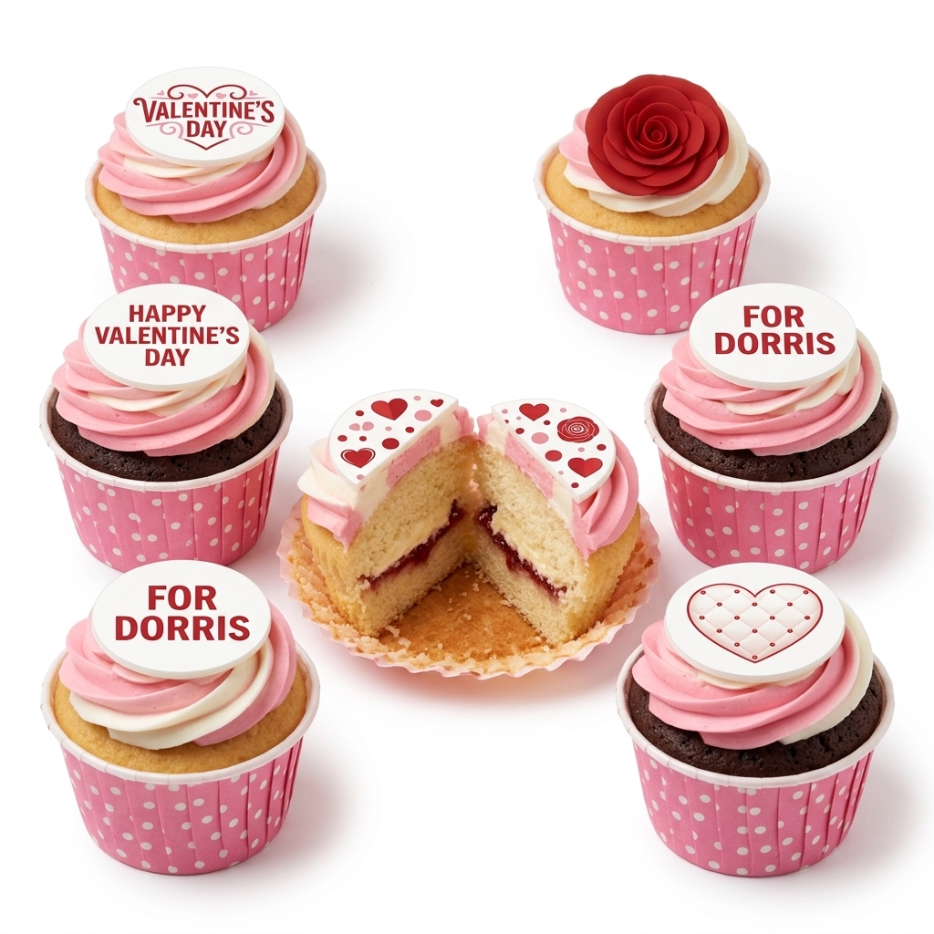 Valentine's Day Cupcakes with Hearts & Roses