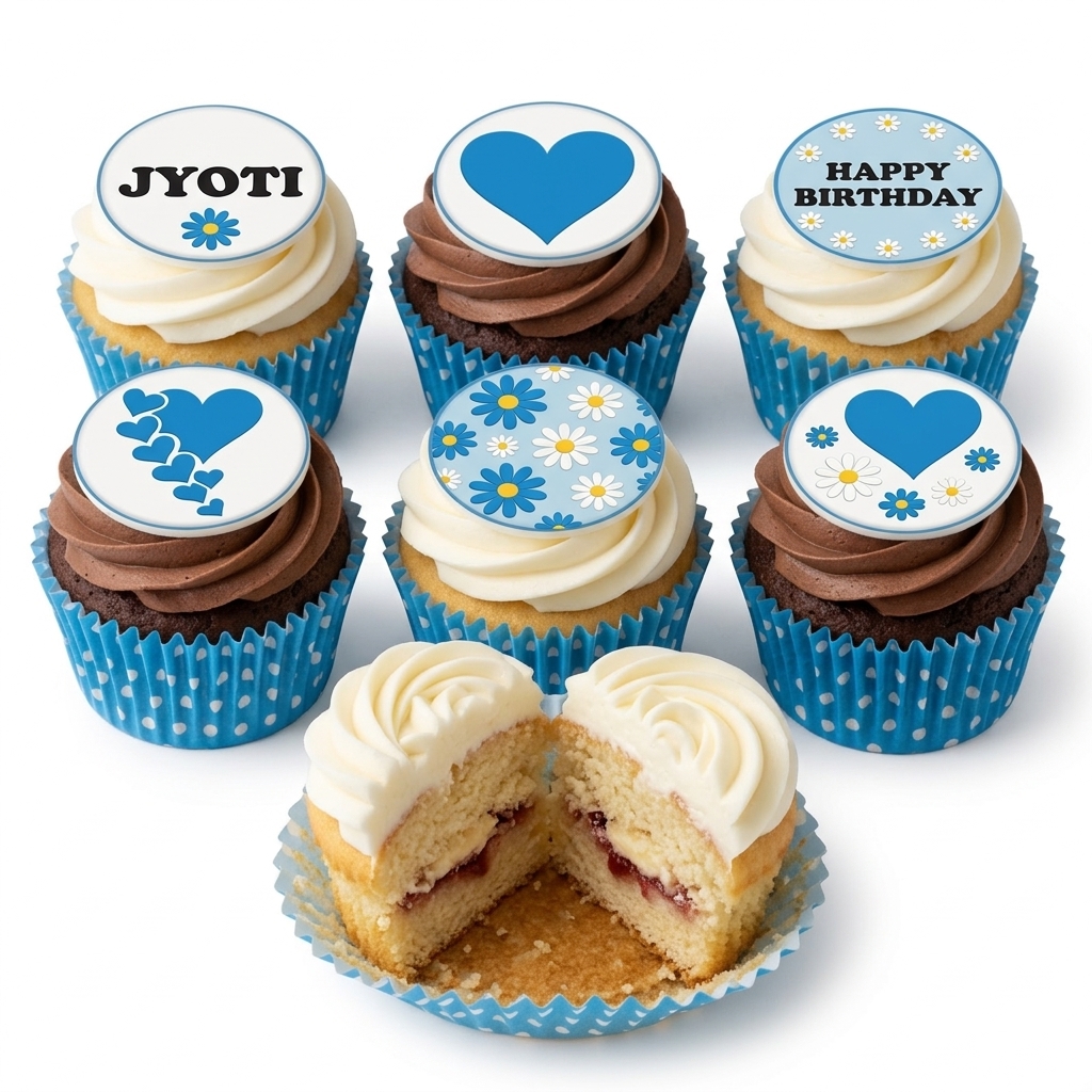 Blue Floral Birthday Cupcakes with Custom Message