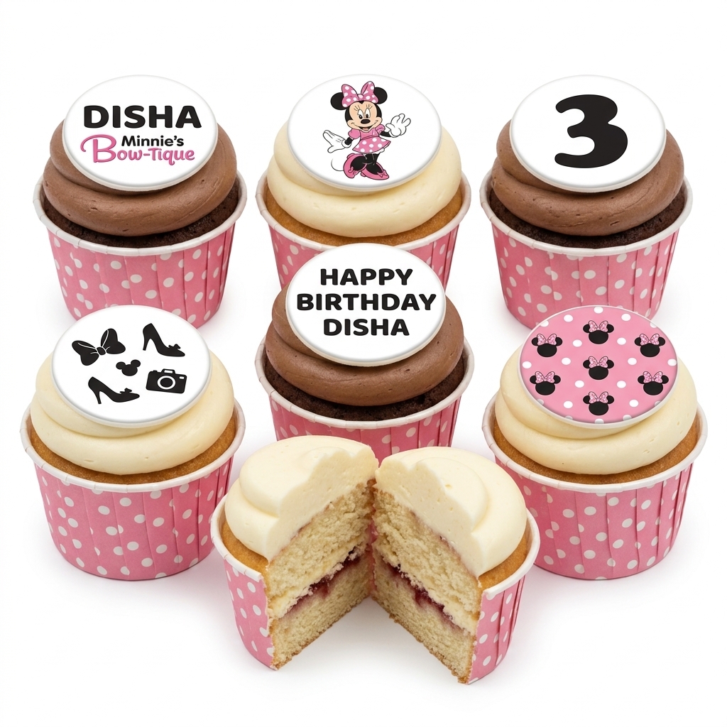 Minnie Mouse Birthday Cupcakes with Custom Age Topper