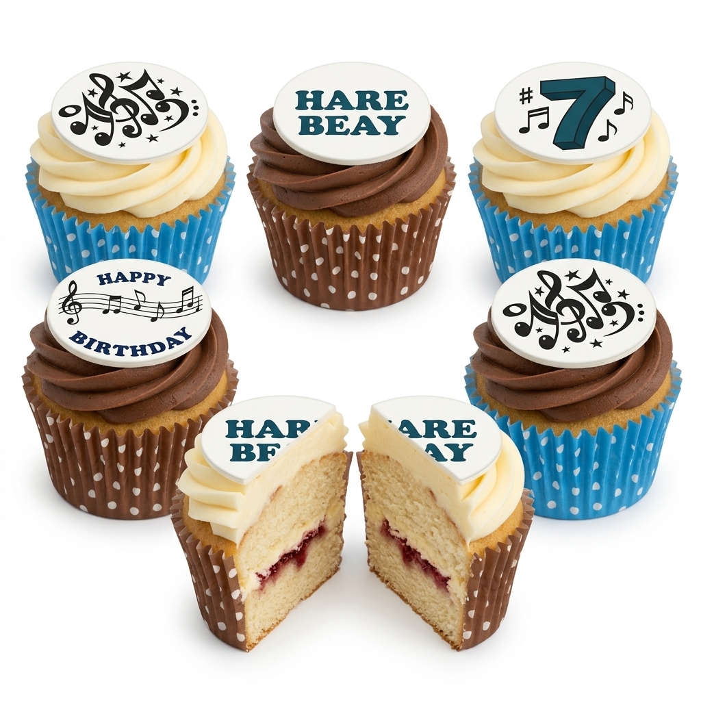 Music Theme Birthday Cupcakes with Custom Age Topper
