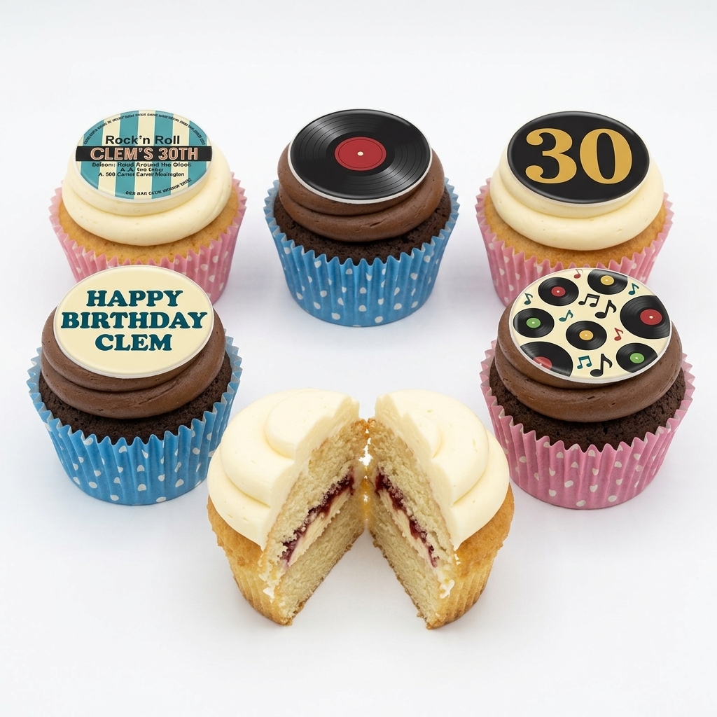 Rock and Roll Birthday Cupcakes with Custom Age Topper