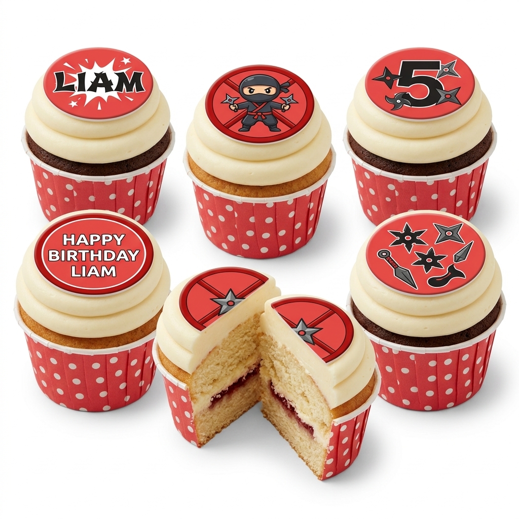 Ninja Birthday Cupcakes with Custom Age & Name