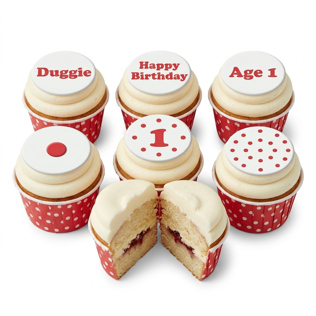 Red & White Polka Dot 1st Birthday Cupcakes