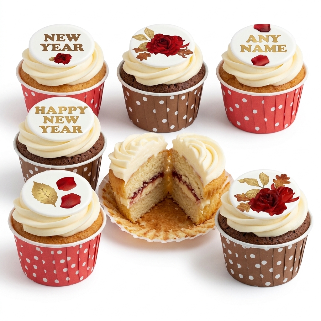 Personalised Red Rose Floral Birthday Cupcakes