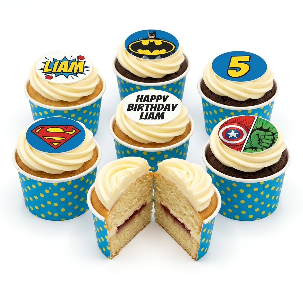Superhero Birthday Cupcake for Boys with Custom Toppers