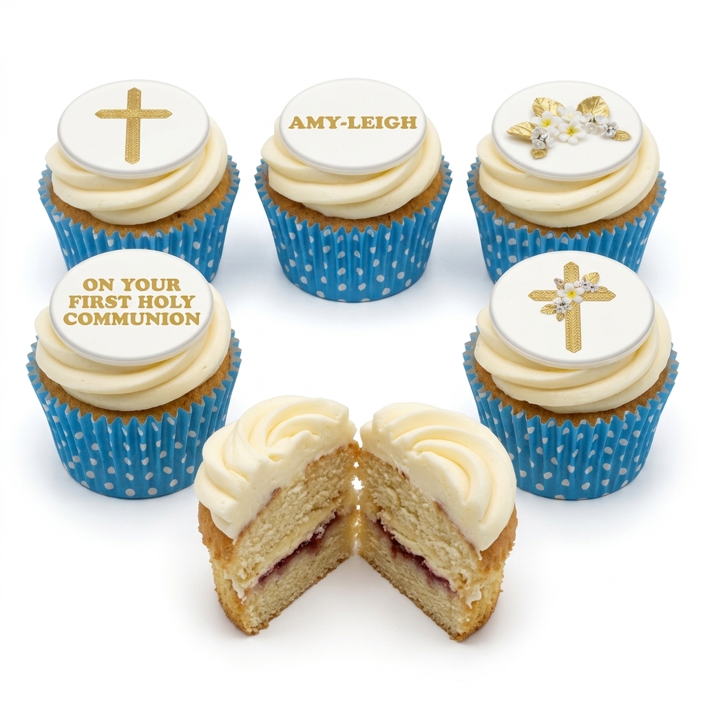 First Holy Communion Cupcakes with Personalised Toppers