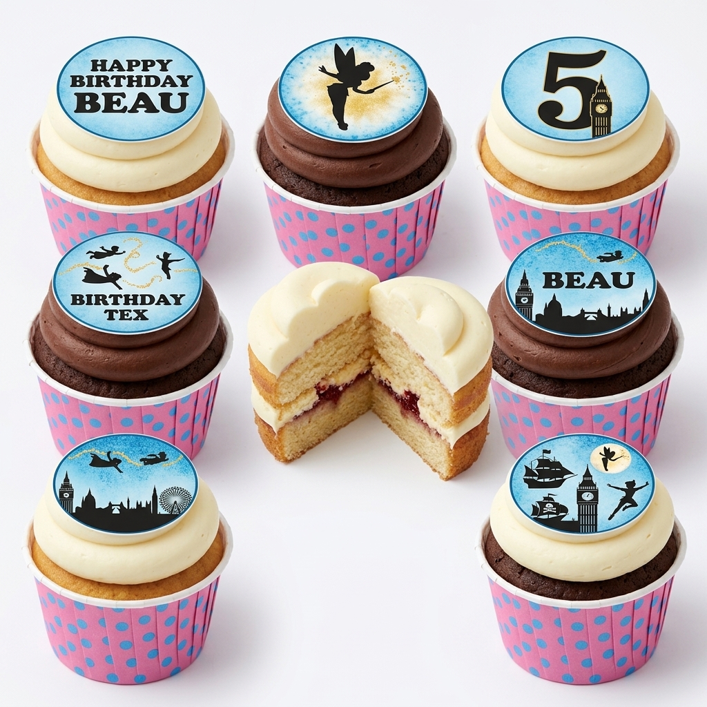 Peter Pan Adventure Birthday Cupcakes with Custom Toppers