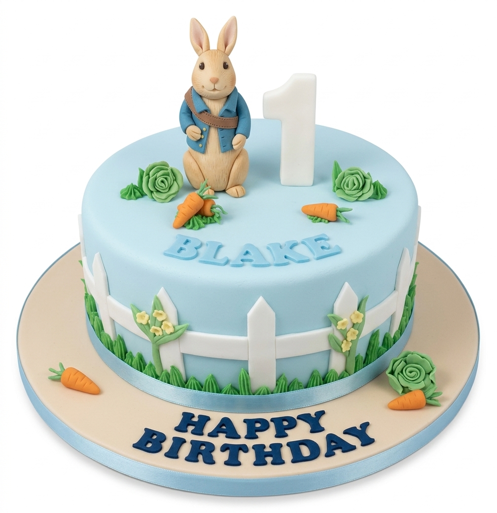 Peter Rabbit Birthday Cake with Custom Age Topper