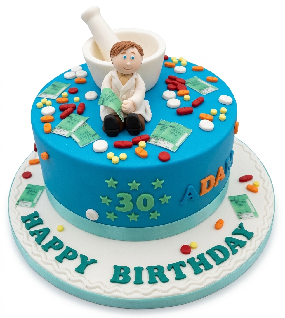Pharmacist Birthday Cake with Custom Age & Name