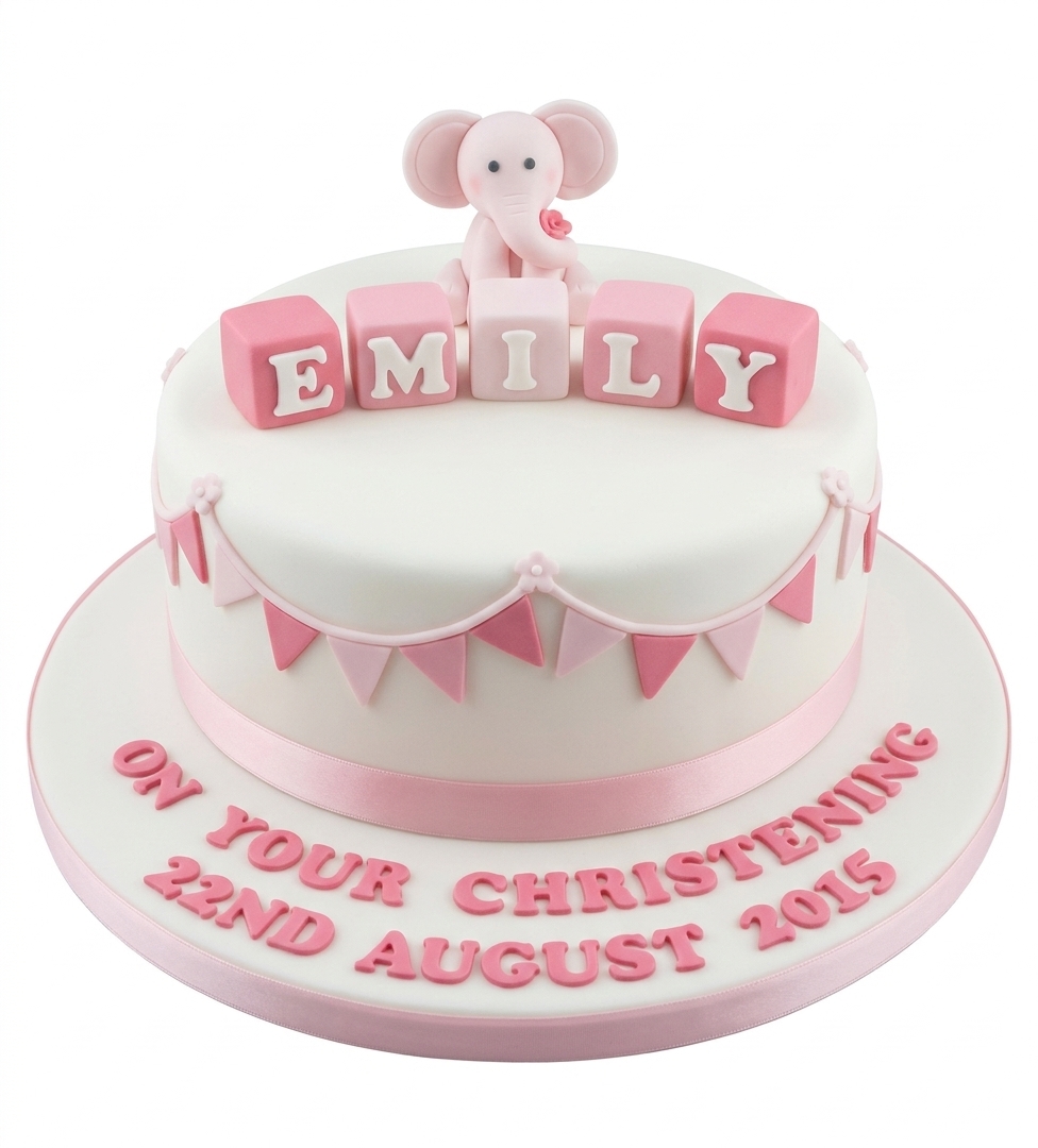 Pink Elephant Christening Cake for Girls