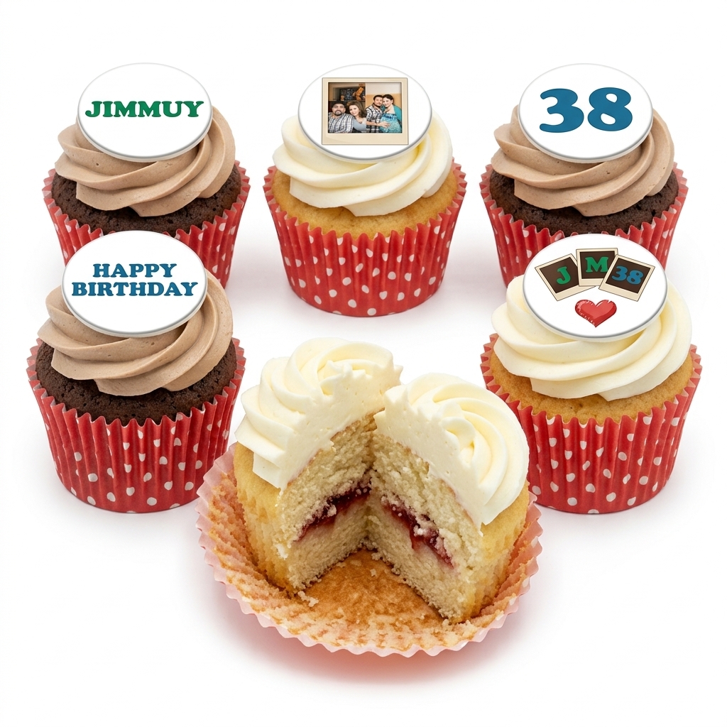 Personalised Birthday Cupcakes with Photo & Message Toppers