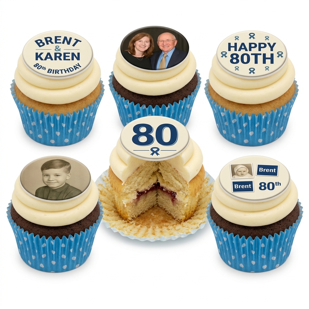 80th Birthday Personalised Photo Cupcakes
