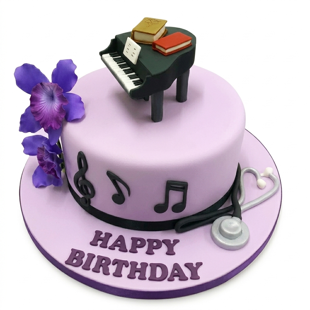 Elegant Musical & Medical Theme Birthday Cake