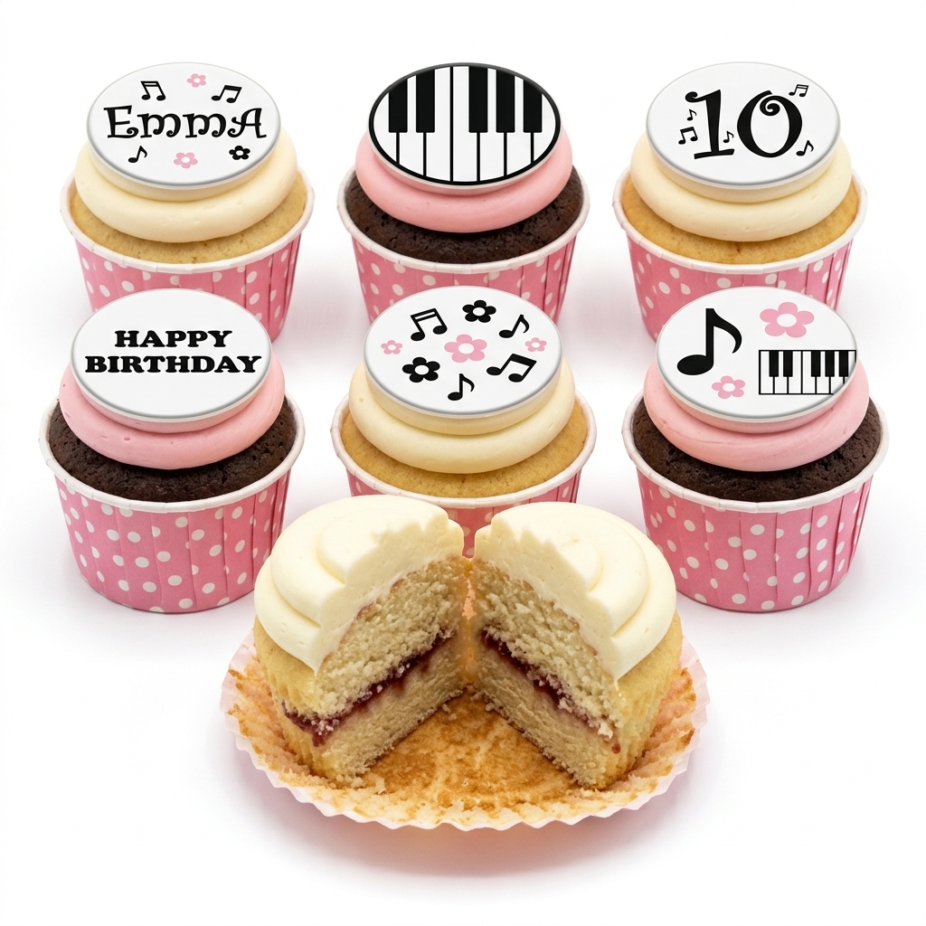 Musical Notes & Piano Birthday Cupcakes