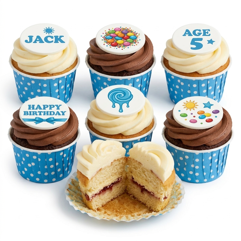 Fun Kids Birthday Cupcakes with Custom Toppers