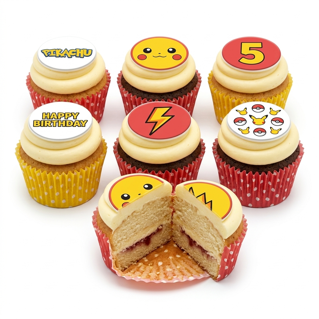 Pikachu & Pokémon Birthday Cupcakes with Custom Age Topper