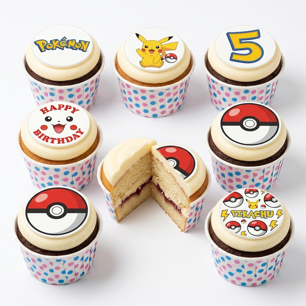 Pikachu & Pokémon Birthday Cupcakes with Custom Age Topper