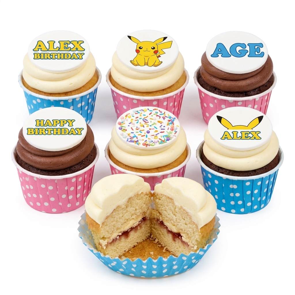 Pikachu Birthday Cupcakes with Custom Toppers