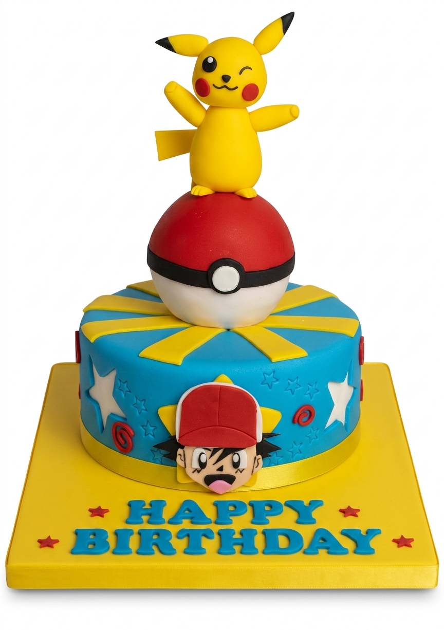 Pokémon Birthday Cake with Pikachu & Ash