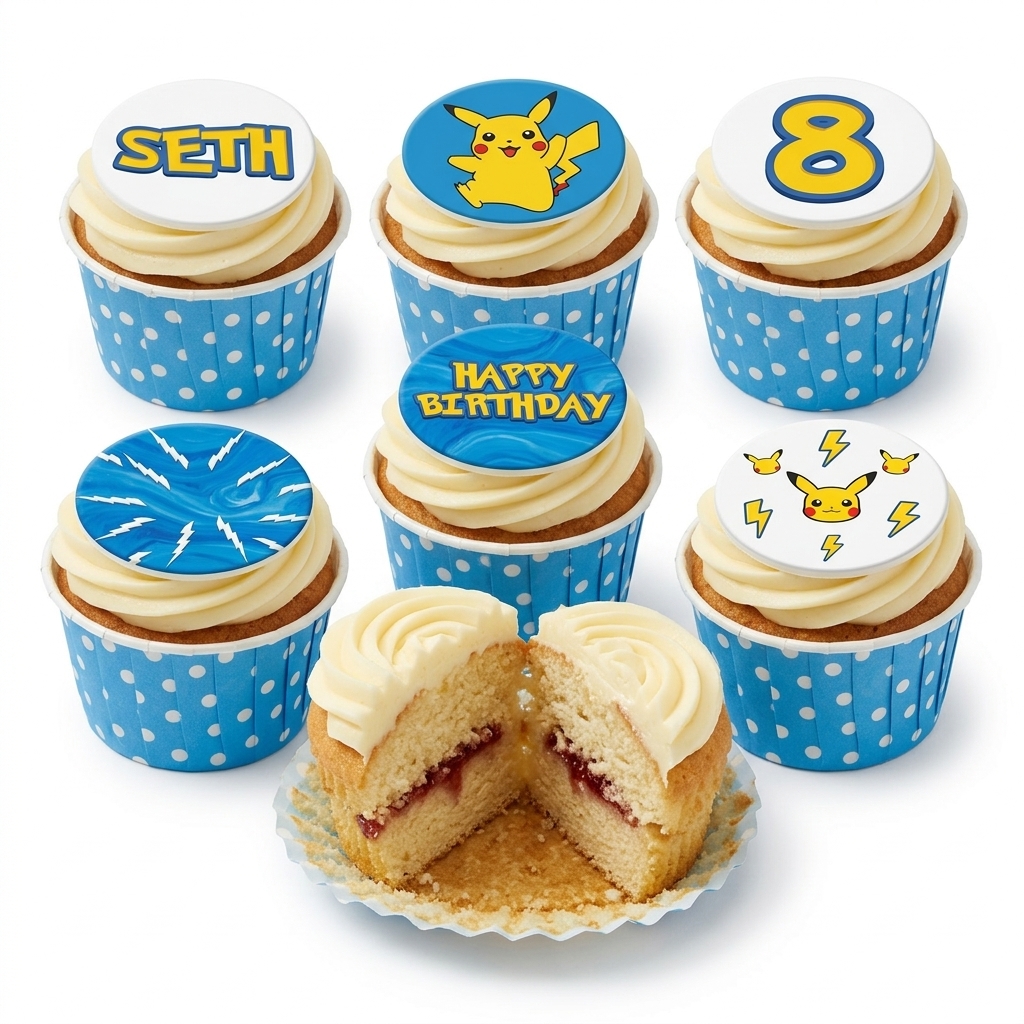 Pikachu Birthday Cupcakes with Custom Toppers