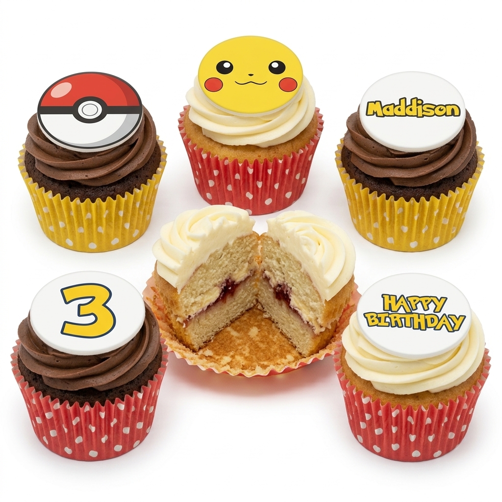 Pokemon Birthday Cupcakes with Custom Age & Name Toppers