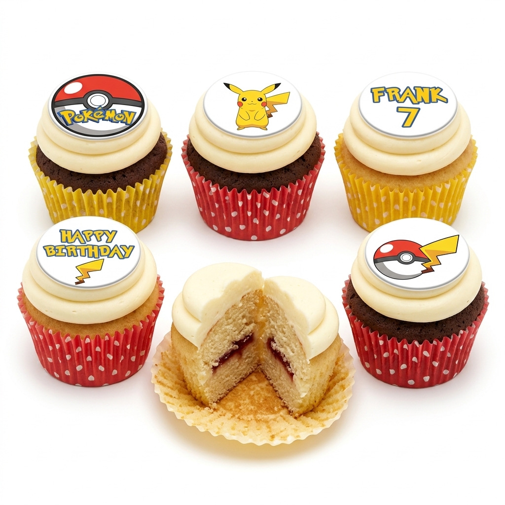 Pokémon Birthday Cupcakes with Custom Toppers