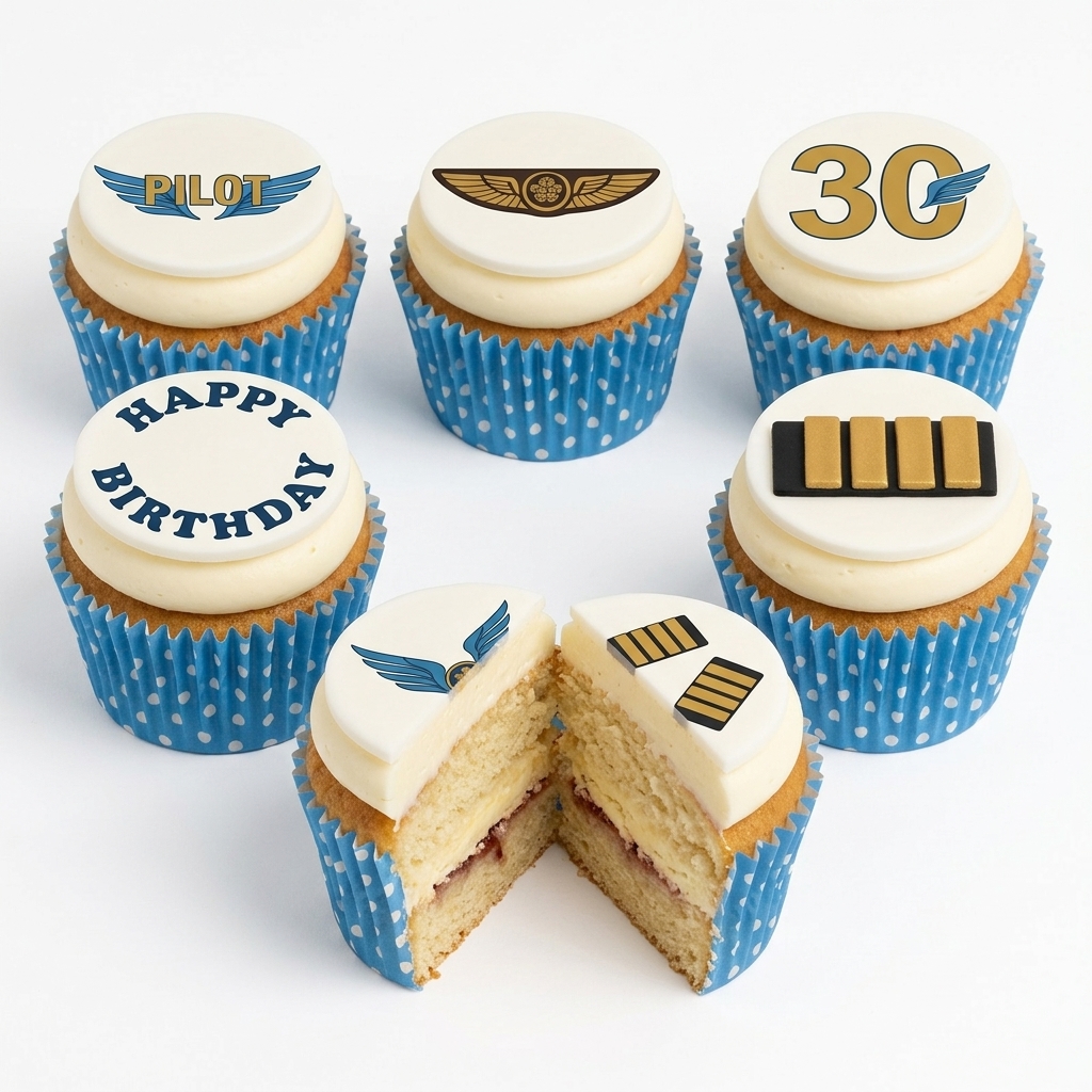 Pilot Theme Birthday Cupcakes with Custom Age Topper