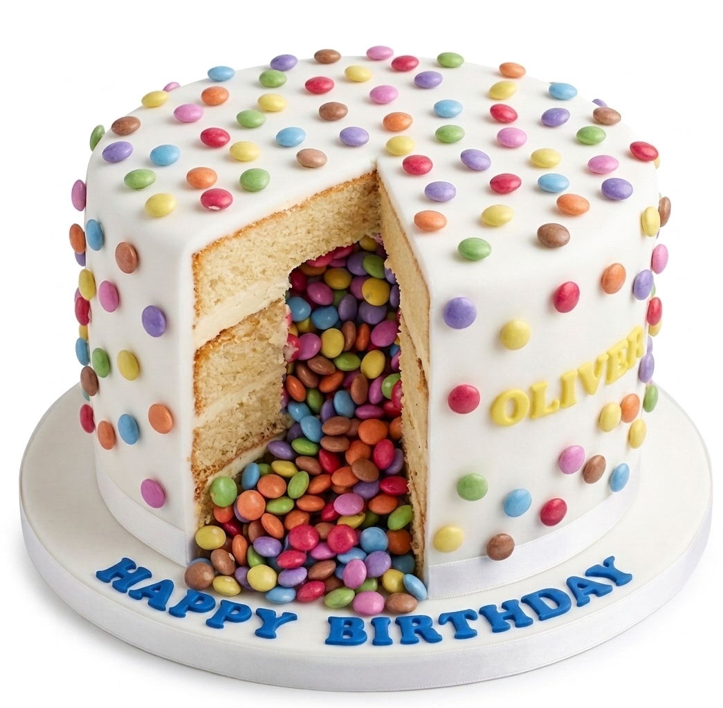 Candy Explosion Birthday Cake with Personalised Name