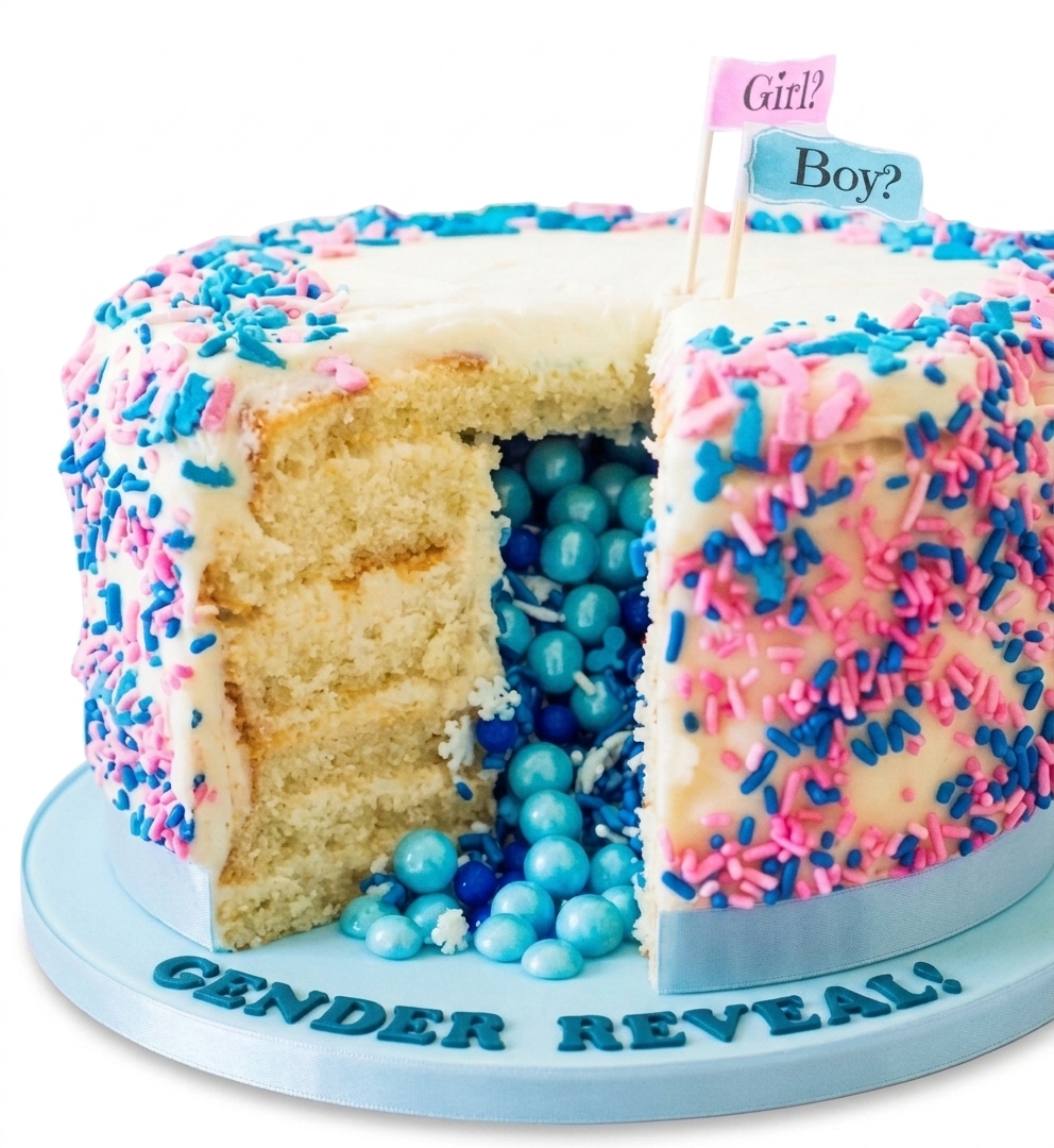 Gender Reveal Cake with Blue Candies