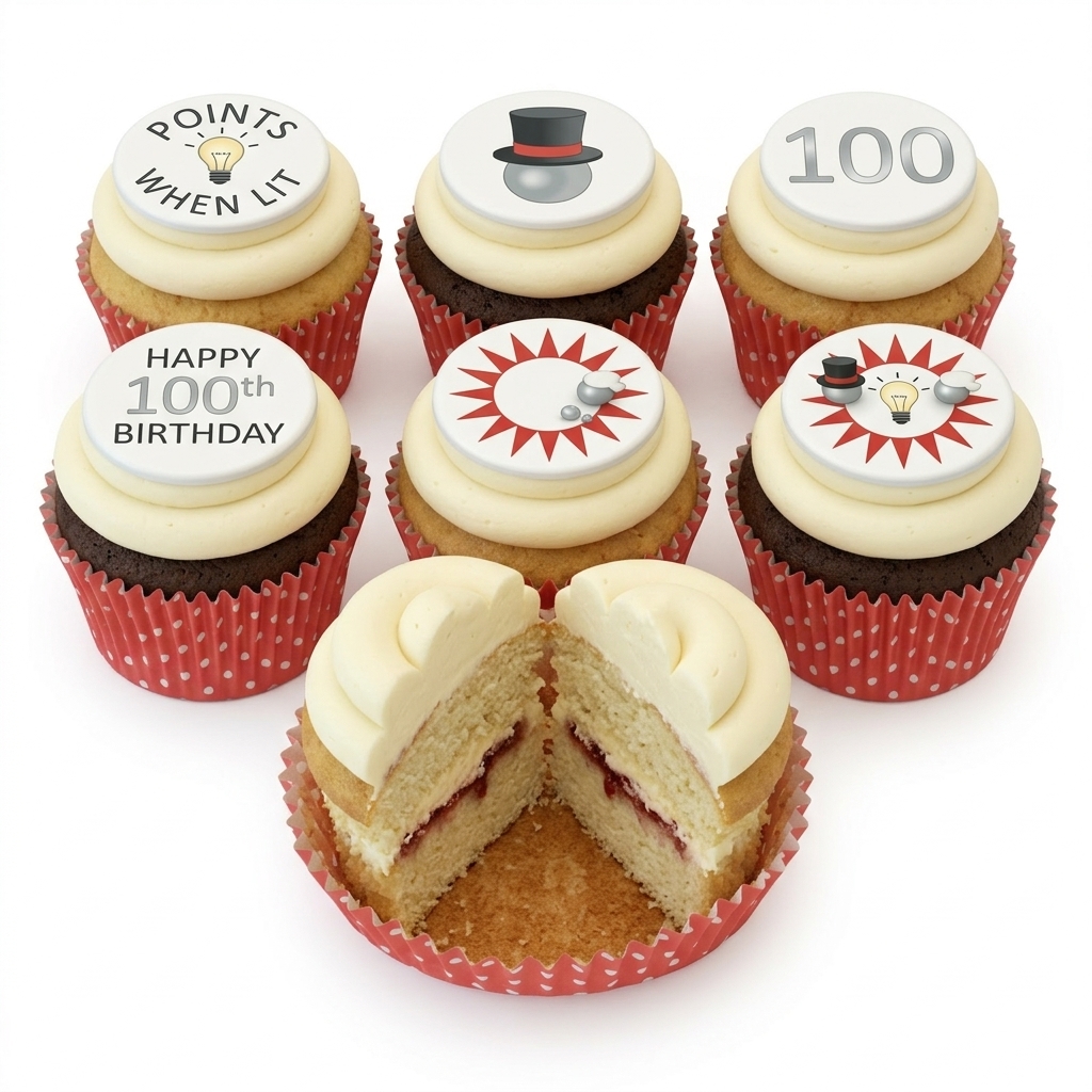 100th Birthday Pinball Theme Cupcakes