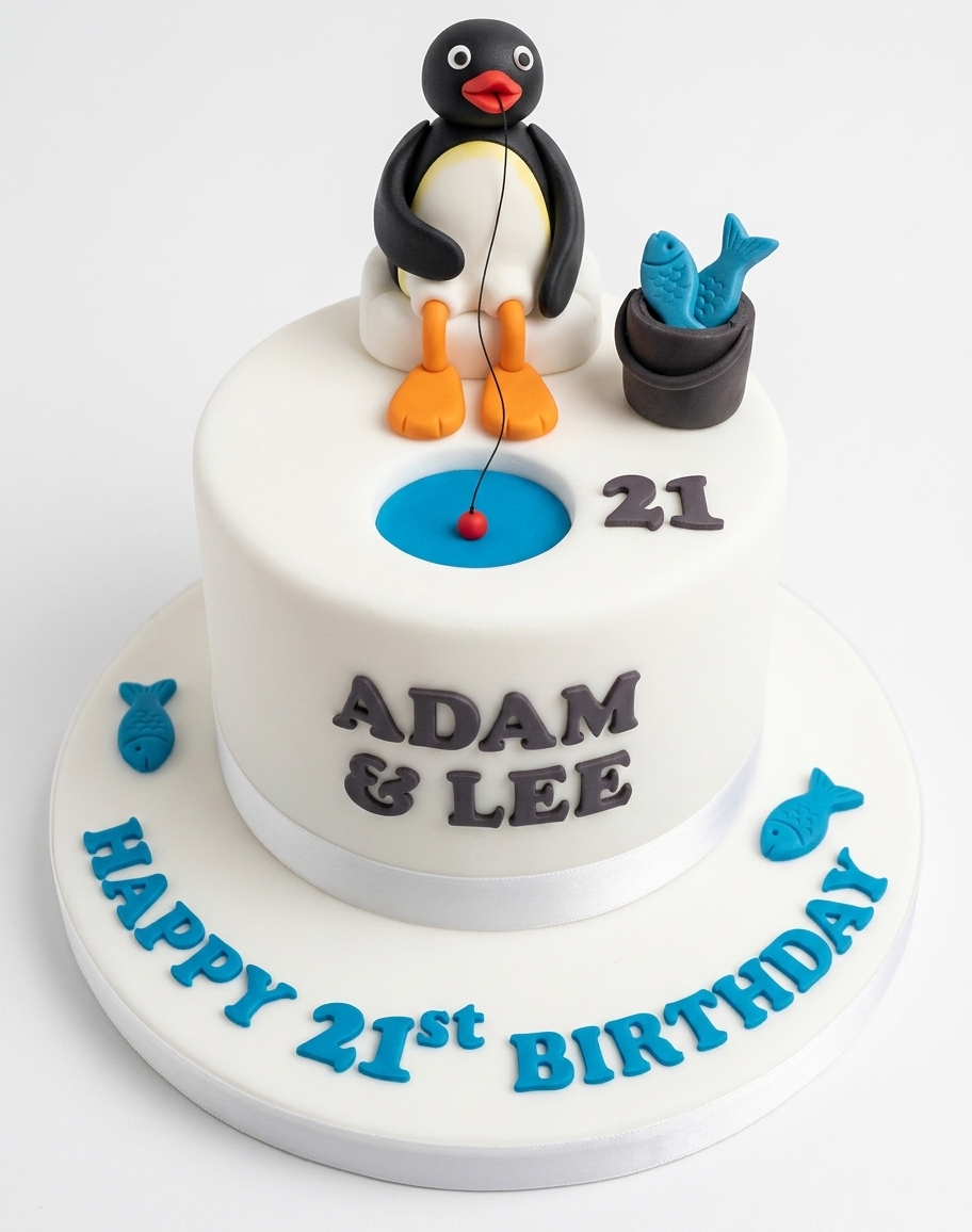 Pingu Fishing Birthday Cake with Custom Age