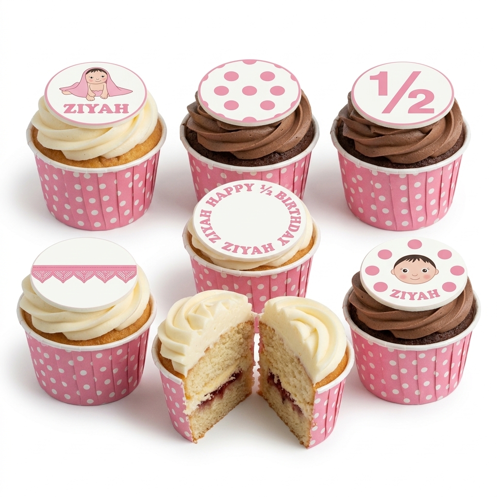 Pink Polka Dot Baby Half Birthday Cupcakes