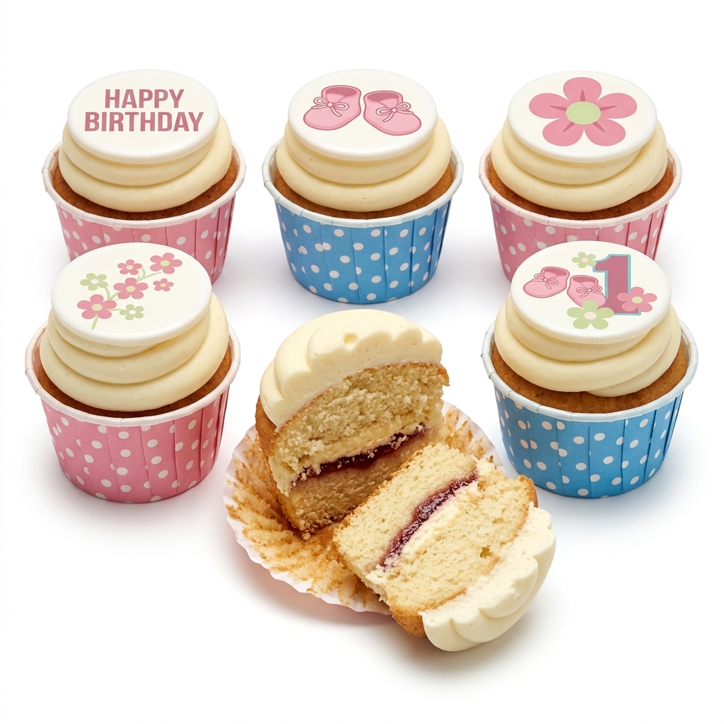 Baby Booties & Floral 1st Birthday Cupcakes