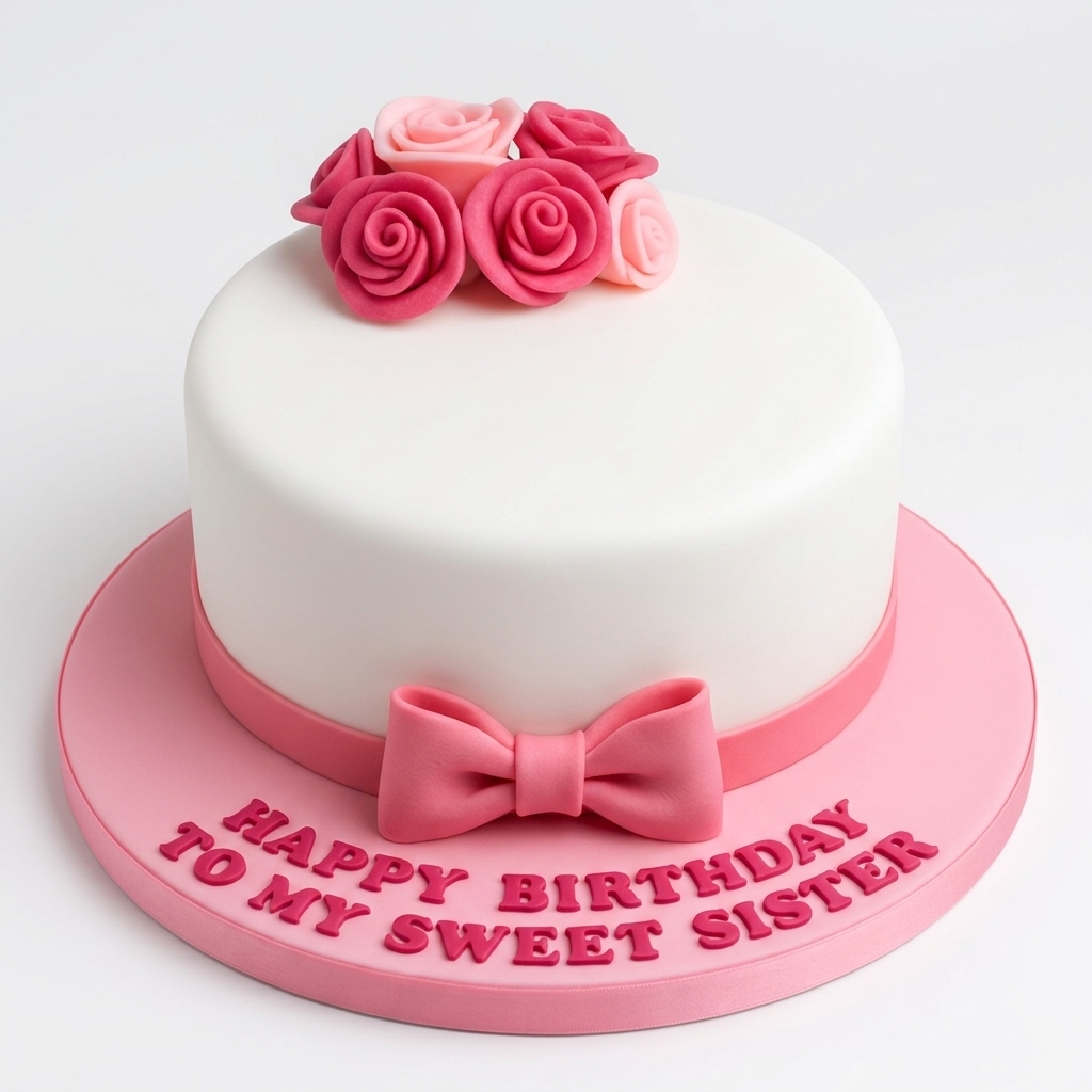 Pink Rose & Bow Floral Birthday Cake for Her