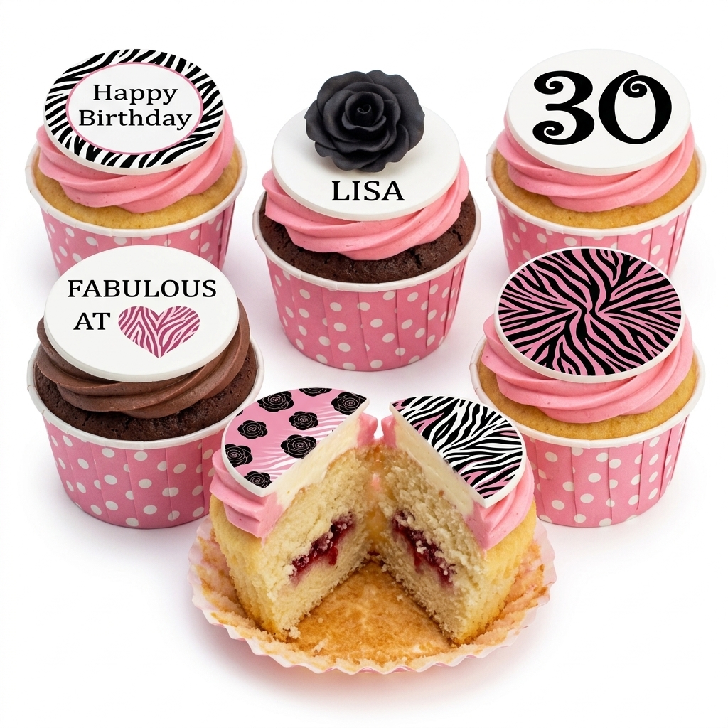 Zebra Print & Rose Ladies Birthday Cupcakes