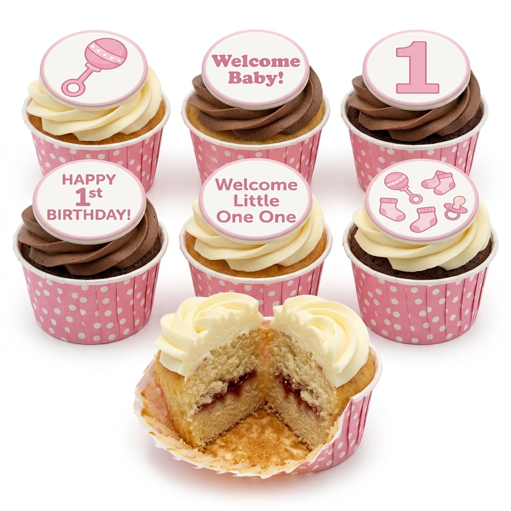 Pink Baby Shower Cupcakes for Girls with Custom Toppers